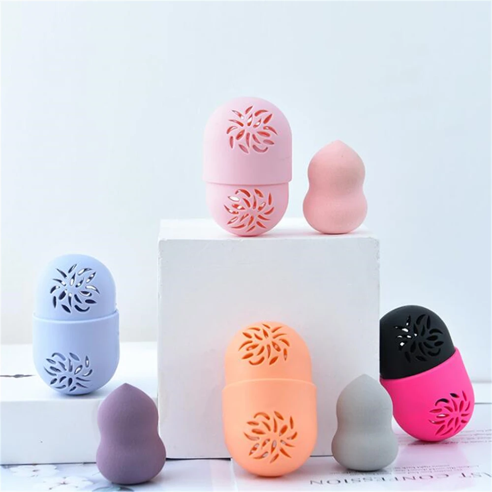 Portable Makeup Blender Holder Beauty Sponge Storage Box Soft Silicone Cosmetic Puff Cleaning Drying Case Make Up Accessories