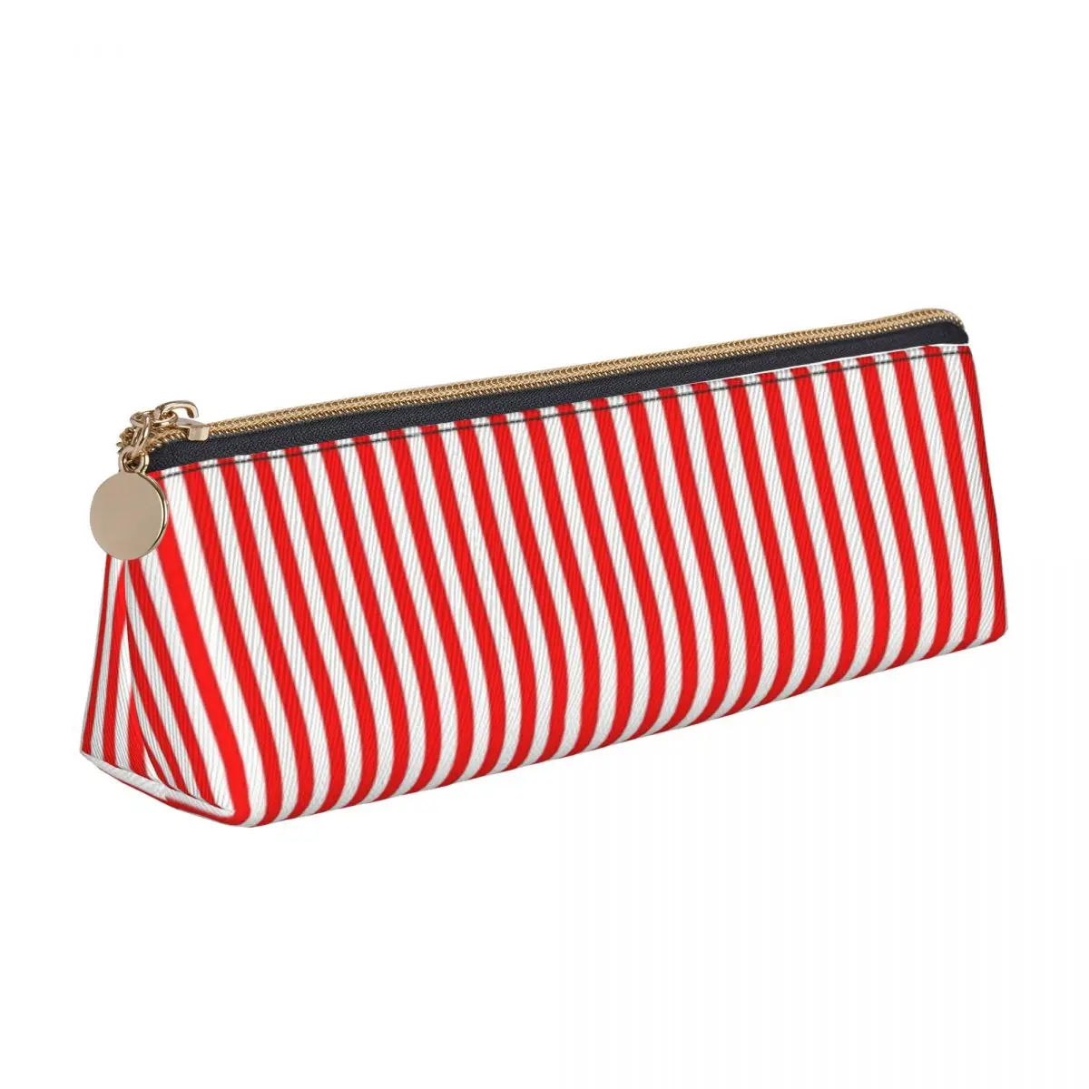 

Red And White Striped Triangle Pencil Case Slimming Stripes Print Teens University Pencil Box Fashion Leather Pen Organizer
