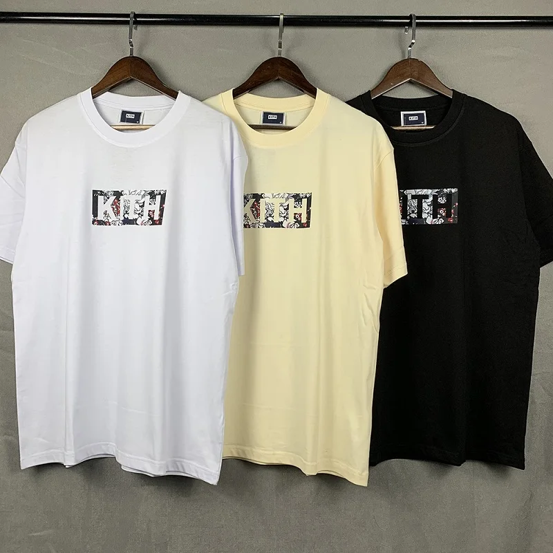 

New KITH Floral Classic Box Logo Printing Simple T-shirt Men Women Pure Short Sleeve Casual Tees Oversized T Shirt For Men gym