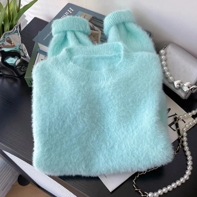 2024 новинка осени и зимы модные мягкие вязаные пуловеры из мохера женские