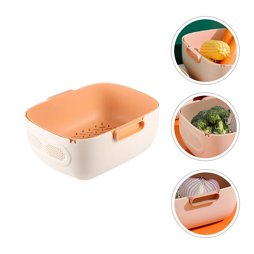 

Space Saving Kitchen Tray 2 Layer Drainer Bowl Strainer Sink Plastic Fruit Washing Colander