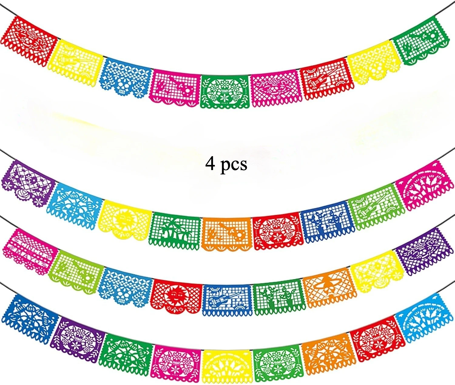 

Мексиканские флаги Papel Picado, пластик, 4 штуки