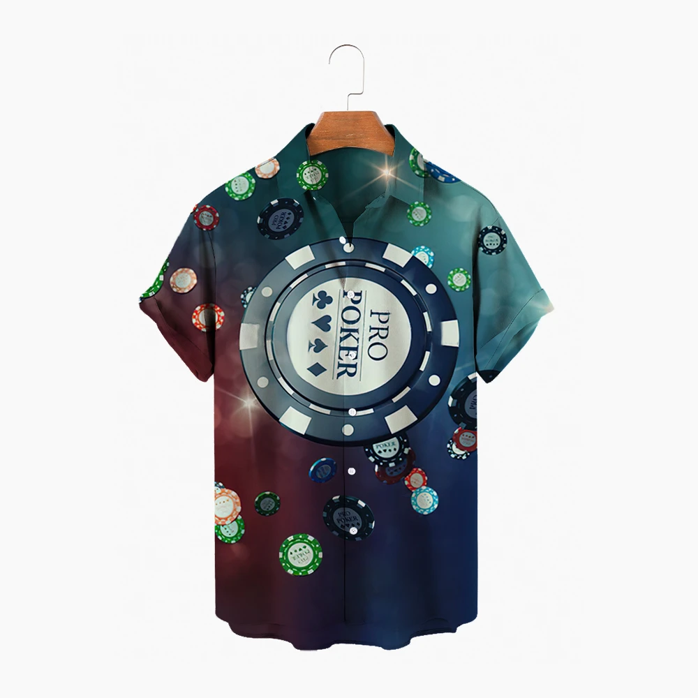 

2022 Men's Casino Summer Shirt Poker Casual Short Sleeve Shirt Lapel Hawaiian Shirt Embossed Strip Fresh Thin Shirts Men