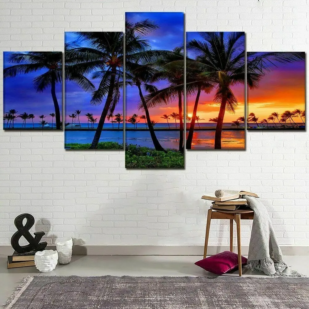 

Пальмовое дерево закат пляж холст Художественная печать картина домашний декор HD печать плакат без рамы картины 5 шт. декор комнаты