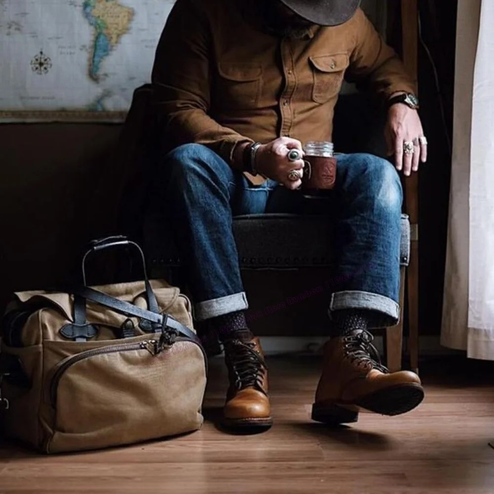 Мужские ботильоны в британском стиле коричневого цвета с круглым носком