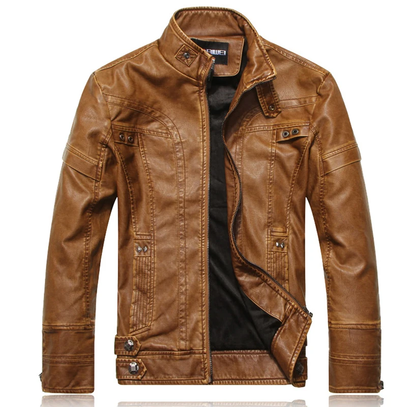 

Classic Men's Fall Fleece Slim Leather Jacket Faux Leather Coat Men's Motorcycle Jacket Stand Collar Handsome Men Leather Jacket