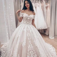ball gown wedding dress hy062 2022 luxury princess illusion lace elegant bridal dresses for women appliques vestidos de novia