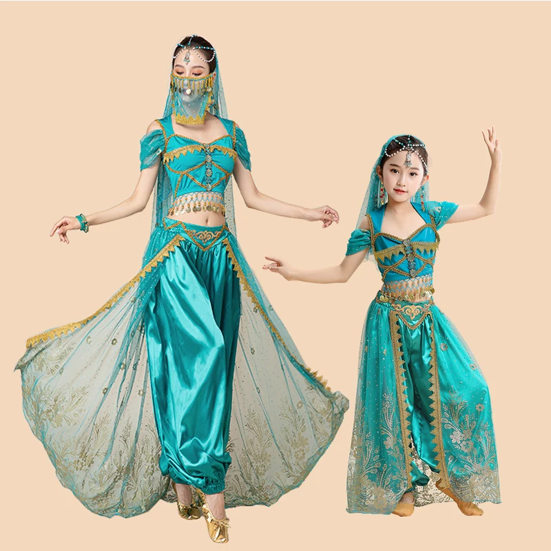 Aladdin Genie Jasmine Princess Cosplay Women Girl Fancy Dress Halloween Party Costume Indian Dance Embroider Bollywood Costume