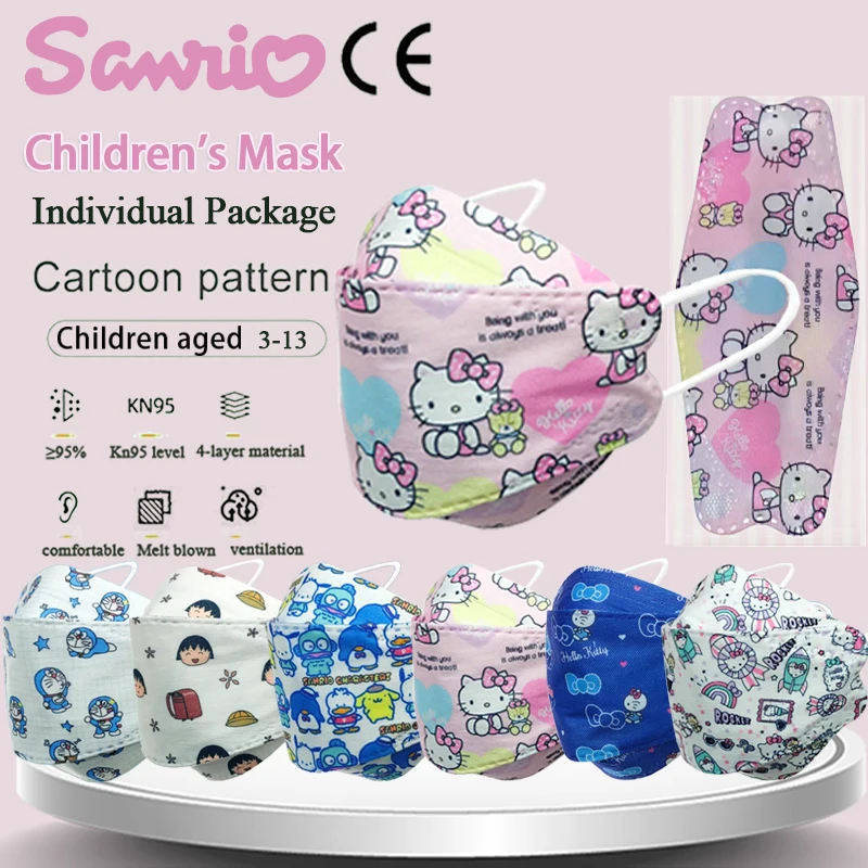 

Детская маска для лица Sanrio KN95 Kawaii Hello Kitty Mascarillas FFP2 защитный 4-слойный респиратор 95% CE многоразовая детская маска для девочек