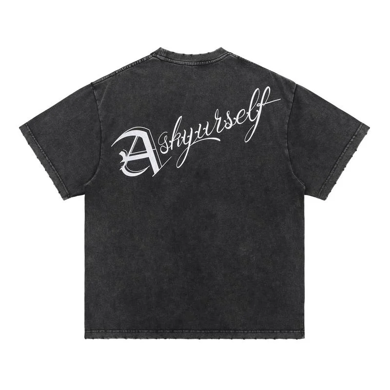 

22SS High Quality 1:1 Vintage Washed Logo Print Askyurself T Shirt Men Women EU Size 100% Cotton Askyurself Top Tees