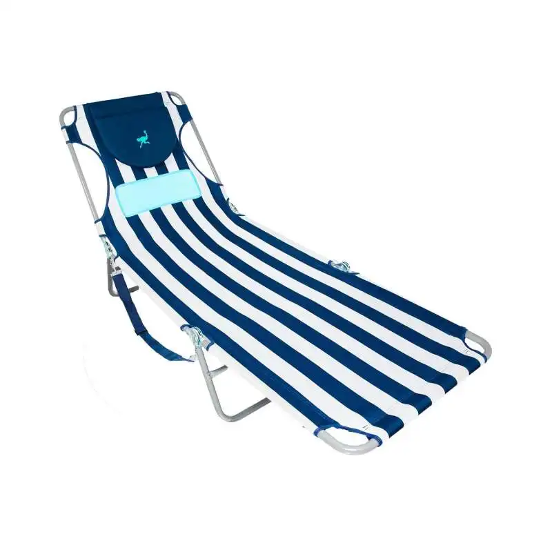 

Ostrich Ladies Comfort Lounger Beach Chaise - Navy Striped, Polyester, Steel