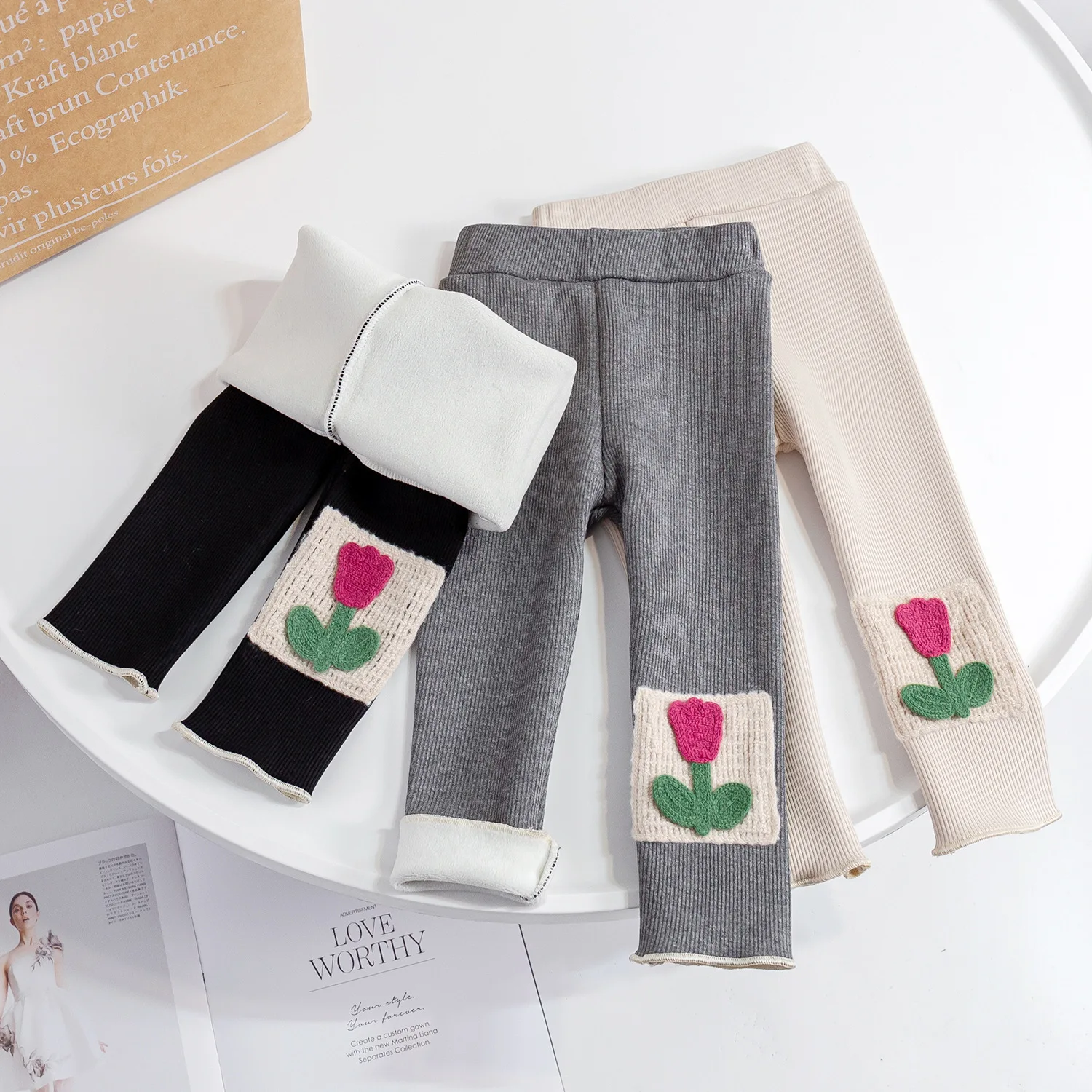 

Girls Leggings Plus Velvet Pants for Kids Thicken 2022 Winter Autumn Children's Casual Flower Trousers Warm Baby Panty 1-6year