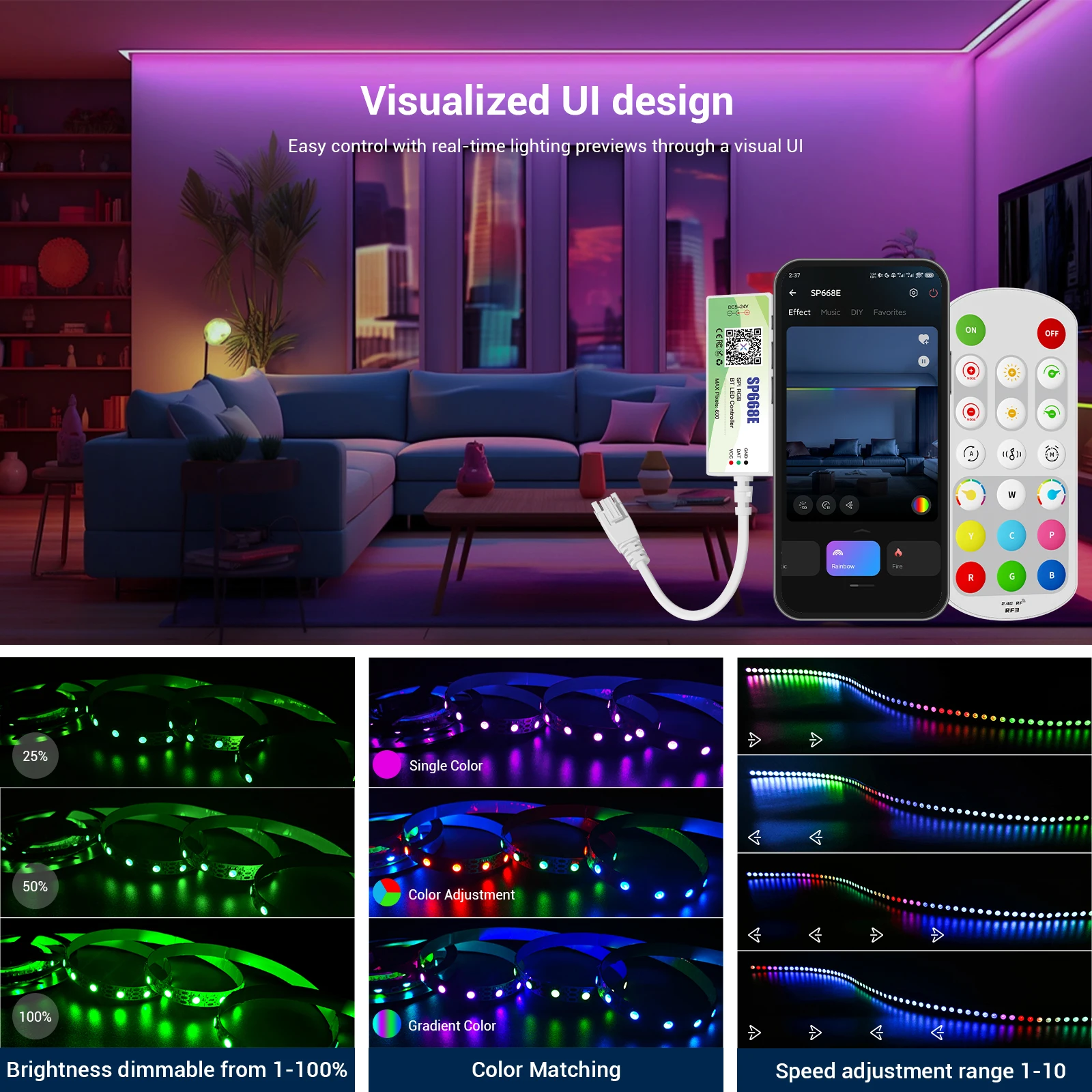 SP668E WS2811 WS2812B RGB светодиодный контроллер приложение 2 4G RF пульт дистанционного