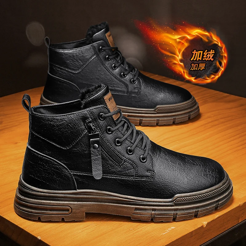 

CYYTL Black Mens Boots Winter Shoes Snow Fur Casual Leather Ankle Work Platform Designer Luxury Chelsea Cowboy Combat Tactical