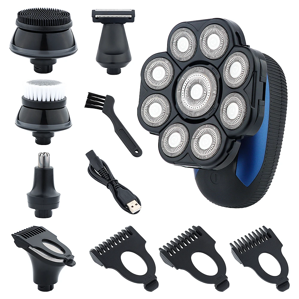 6 In 1 Floating 9 Heads Usb Rechargeable Waterproof Razor Nose Hair Trimmer Bald Head Shaver Machine