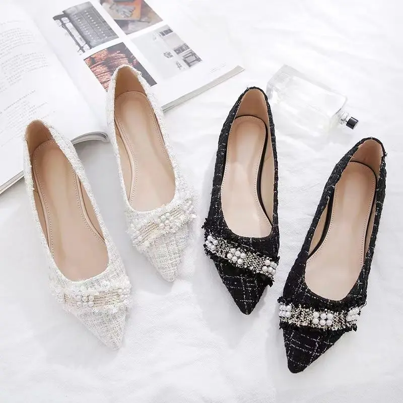

Shoes for Woman 2023 with Heel White Women's Summer Footwear Pointed Toe Flats Flat Pearl E Free Shipping Offer Spring Stylish A