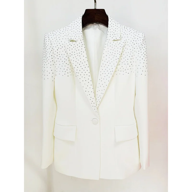 2023 Newest Designer Runway Women's Slim Fit Single Button Rhinestone Diamonds Beaded Blazer Jacket