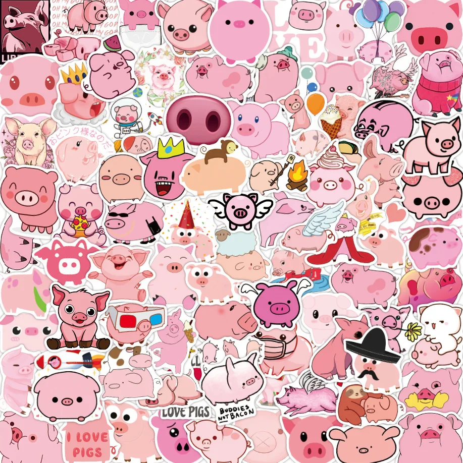 

50PCS Ins Style Pink Pig Cartoon Graffiti Waterproof Sticker for Suitcase Notebook Refrigerator Stationery Bike Decals Kid Toys