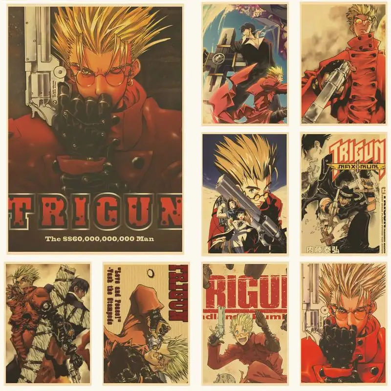 

Плакат в стиле аниме Trigun, Ретро плакат, художественная Наклейка на стену для дома, бара, кафе, коллекционная картина, украшение для обоев