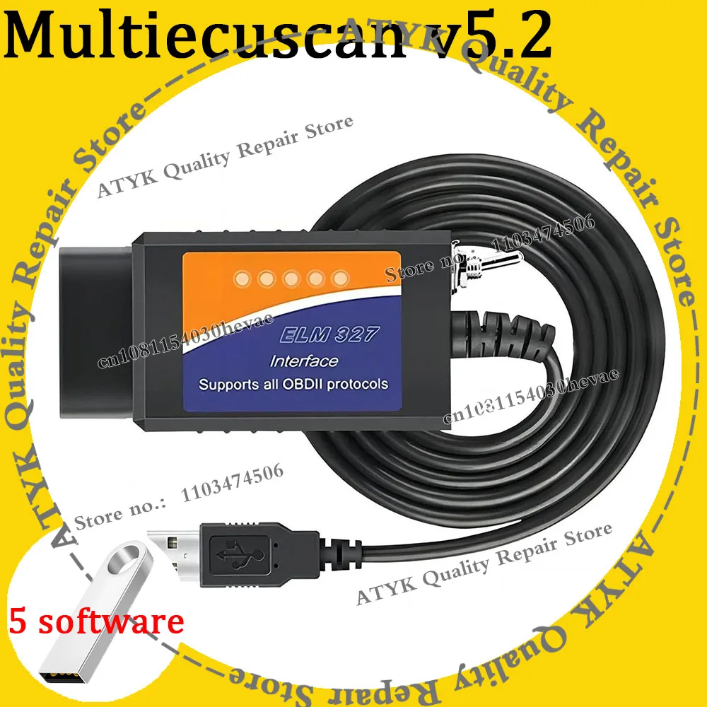 Фото USB ELM327 V1.5 Multiecuscan 5.2 с кейгеном PIC18F25K80 CH340 MS-CAN HS-CAN, сканер OBD2, диагностический инструмент Forscan, бесплатное программное обеспечение №1