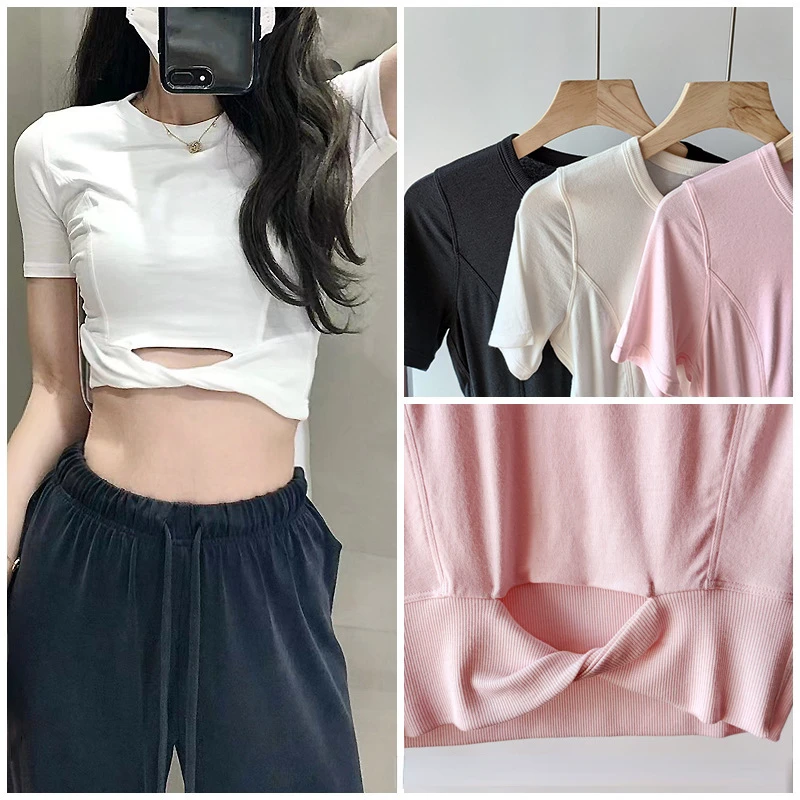 

Women Ribbed Yoga Shirts Modal Shorts Sleeve Blouses Ladies Gym Wear Female Cropped Sports Tee Slim Fitness Workout Sportswear