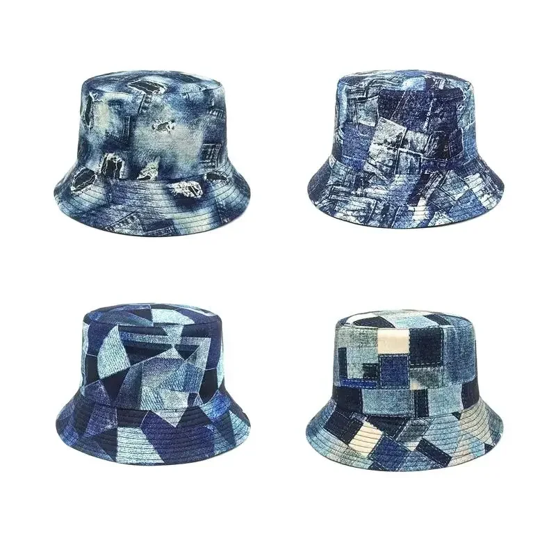 

Spring Cotton Geometric Print Bucket Hat Fisherman Hat Outdoor Travel Sun Cap for Men and Women 222