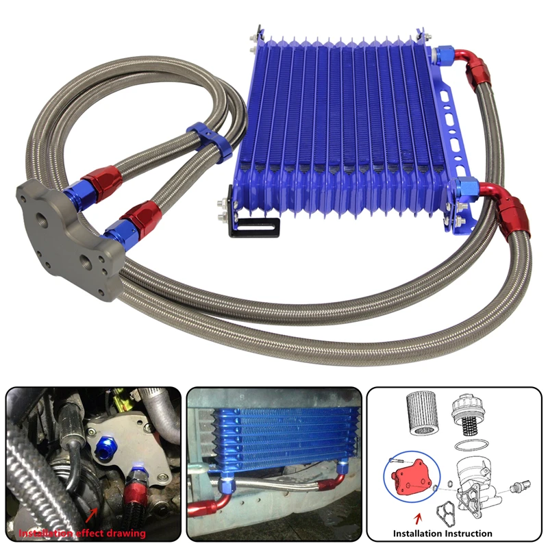 

15 Row AN10 Oil Cooler w/Bracket + Filter Adapter Kit Fit For BMW Mini Cooper S R50 R52 R53 1.6L Engine 02-06 Black/Blue