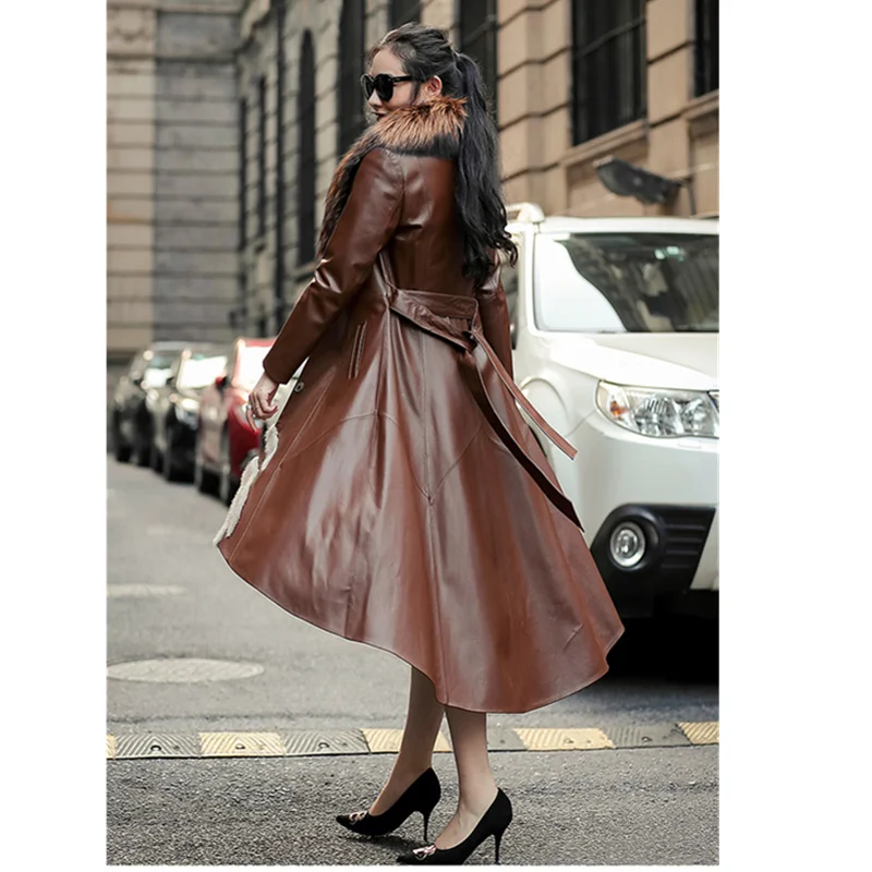 

Fox High-Quality Fur Collar Sheepskin Coat Women's Long Winter New Mink Hair Embroidered Leather Down Jacket Large Size