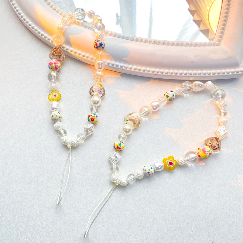 Bohemian Colorful Flowers Key Chain Ladies Fashion Cute Romantic Vintage Cool Keychain Charm Korea 90s Aesthetic Bag Phone Chain