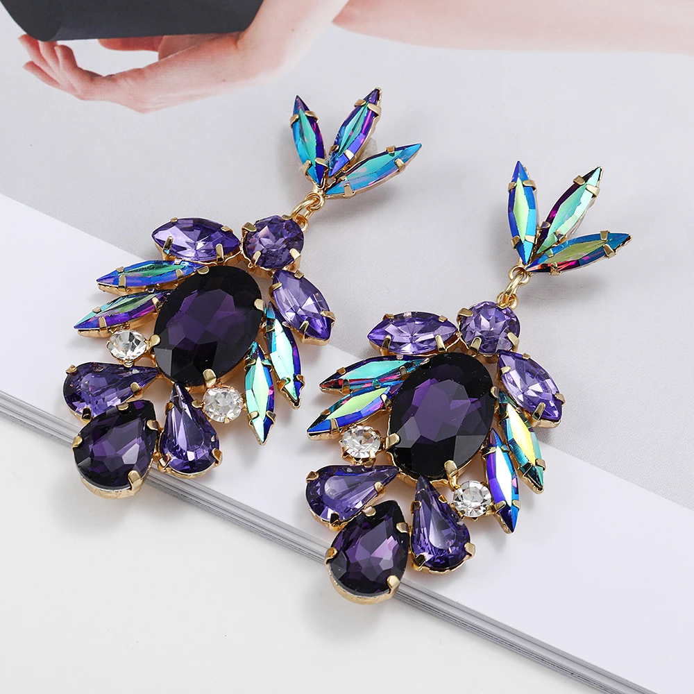 

Fashion Shining Colorful Geometric Crystal Big Drop Ear Women's Fashion Luxury Retro BiH High Quality Jewelry Holiday Jewelry