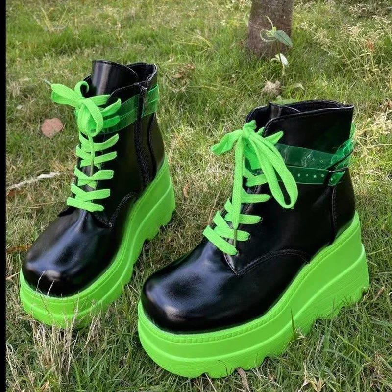 New Brand Platform Women Lolita Shoes Motorcycle Boots Spring 2022 Trend Green High Heels Wedges Goth Thick Ladies Shoes Pumps