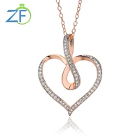 gz zongfa real 925 sterling silver heart pendant for women natural diamond 0 22ct rose gold plated chain necklace fine jewelry