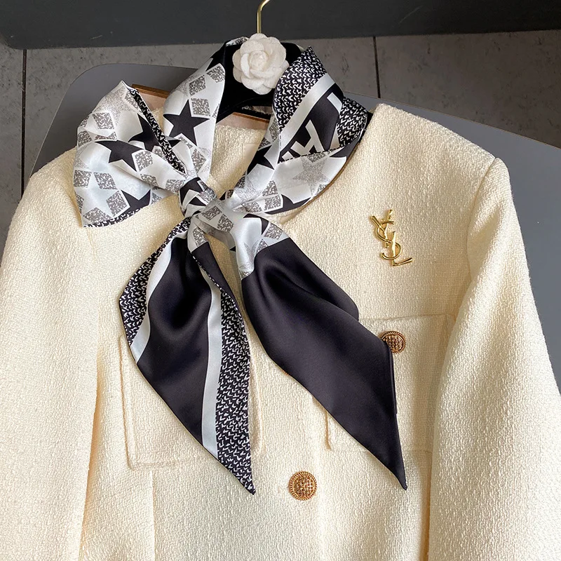 

2022 elegant double-sided silk scarf women's hair band Decorate Scarves Letter partern