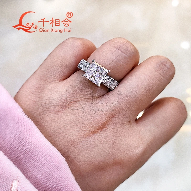 2ct 8mm square shape Sterling 925 Silver yellow gold half two rows band Moissanite Ring women Diamonds Male fine Jewelry gitf