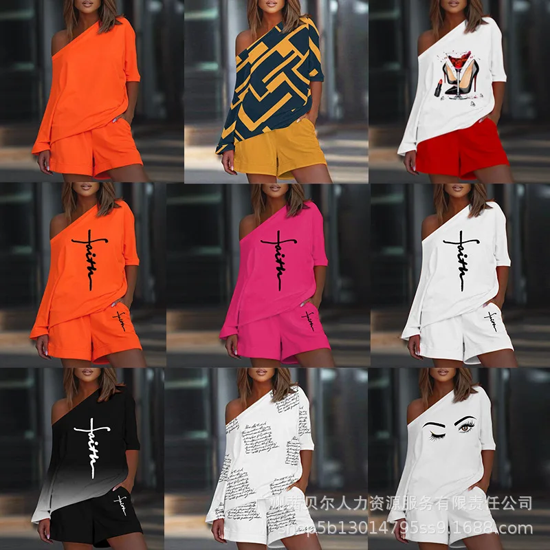 

Women's Summer Shorts 2022 New Sloping Shoulder Casual Suits