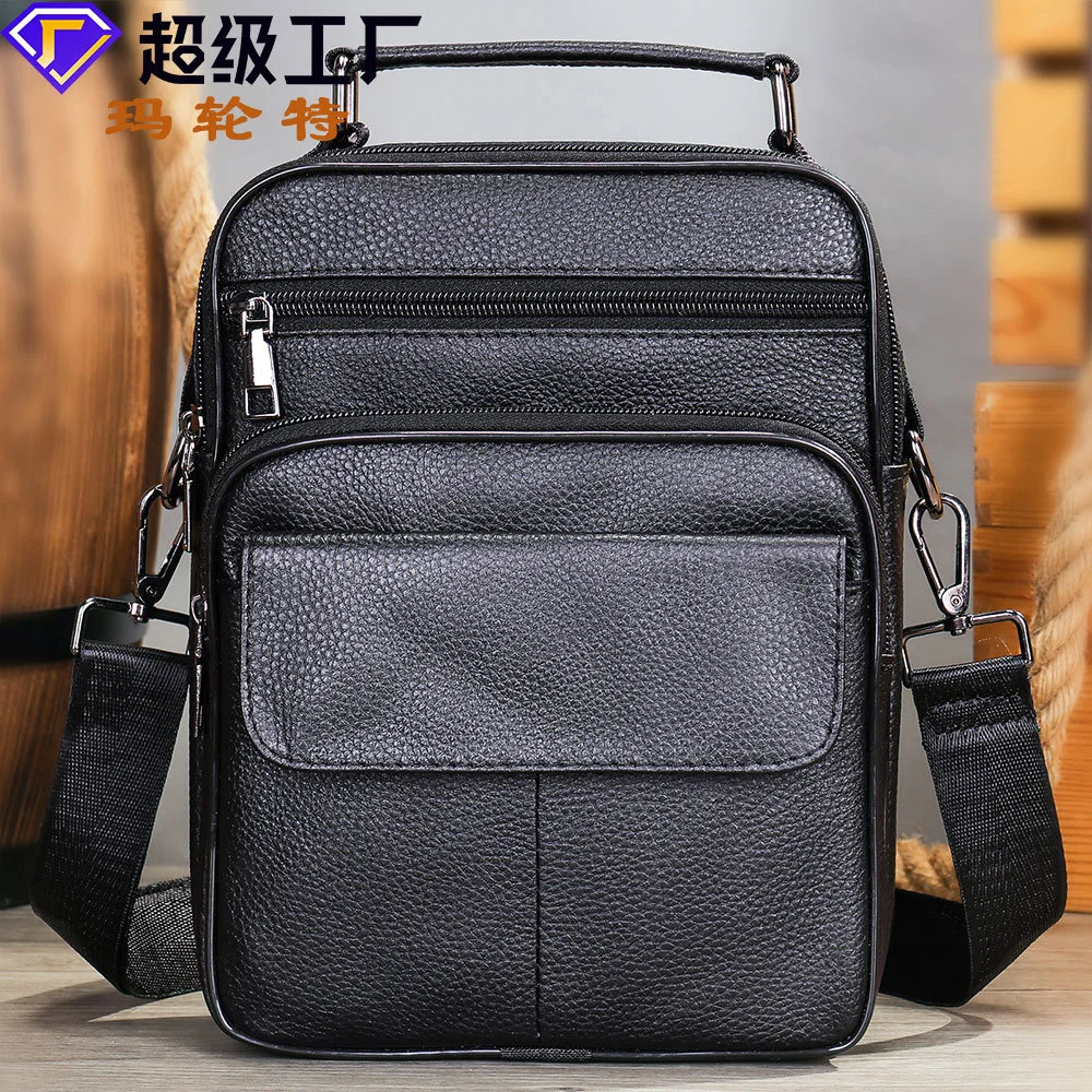 

Genuine leather men's bag, crossbody top layer, cowhide vertical one shoulder hand soft leather, casual and simple