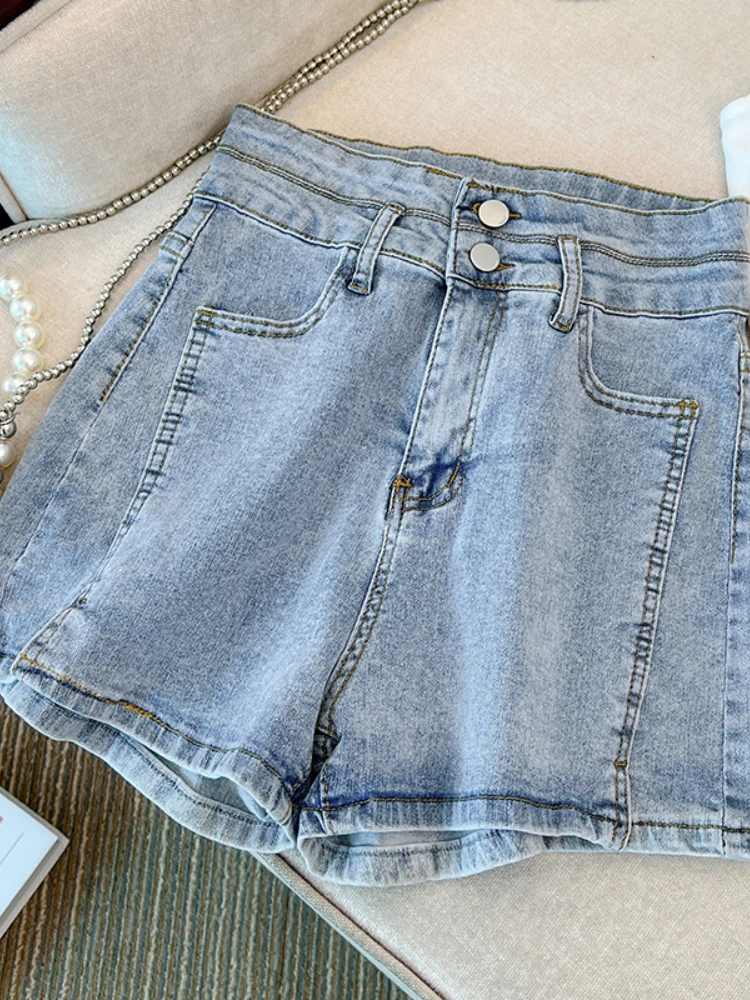 

FTLZZ New Summer Women Fashion High Waist Denim Shorts Female Casual Vintage Buttons Solid Color Wide Leg Jean Shorts