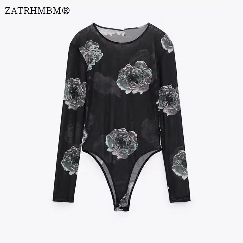 

ZATRHMBM женские весенне-летние модные полупрозрачные комбинезоны с принтом, винтажные женские комбинезоны с круглым вырезом и длинными рукавами, шикарные топы, 2023