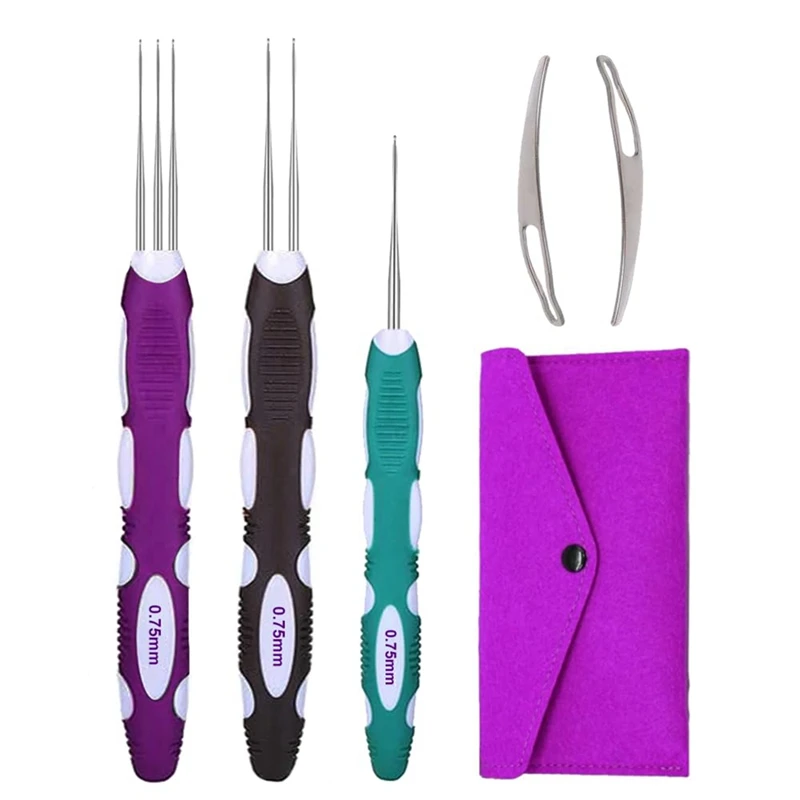 

Инструмент для вязания дредов, крючки для вязания волос, Дред, крючок с эргономичной ручкой, 3 шт. плетеных волос, рукоделие 0,75 мм