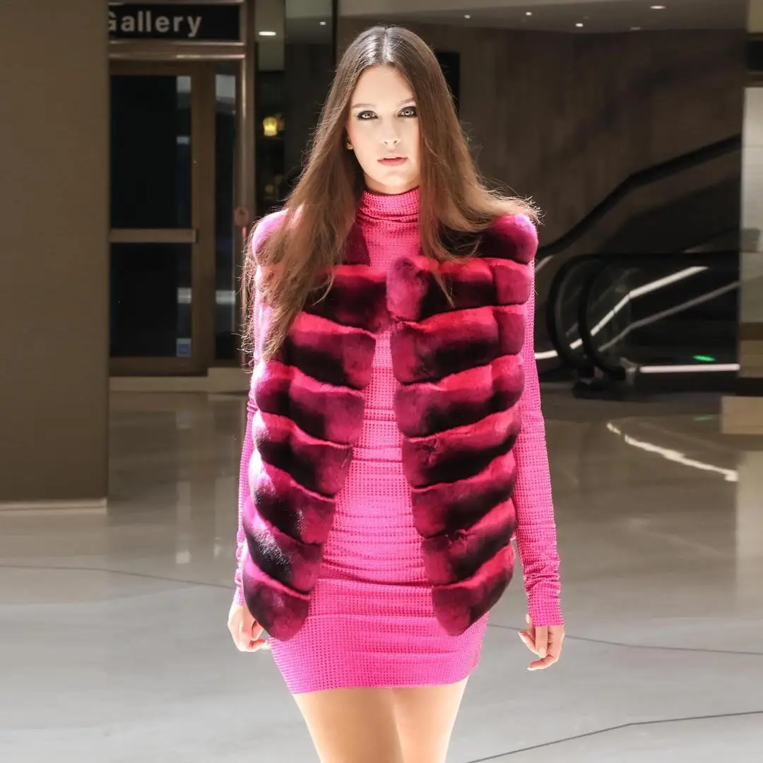 Новинка Модный женский жилет из шиншиллового меха натурального кролика Рекс