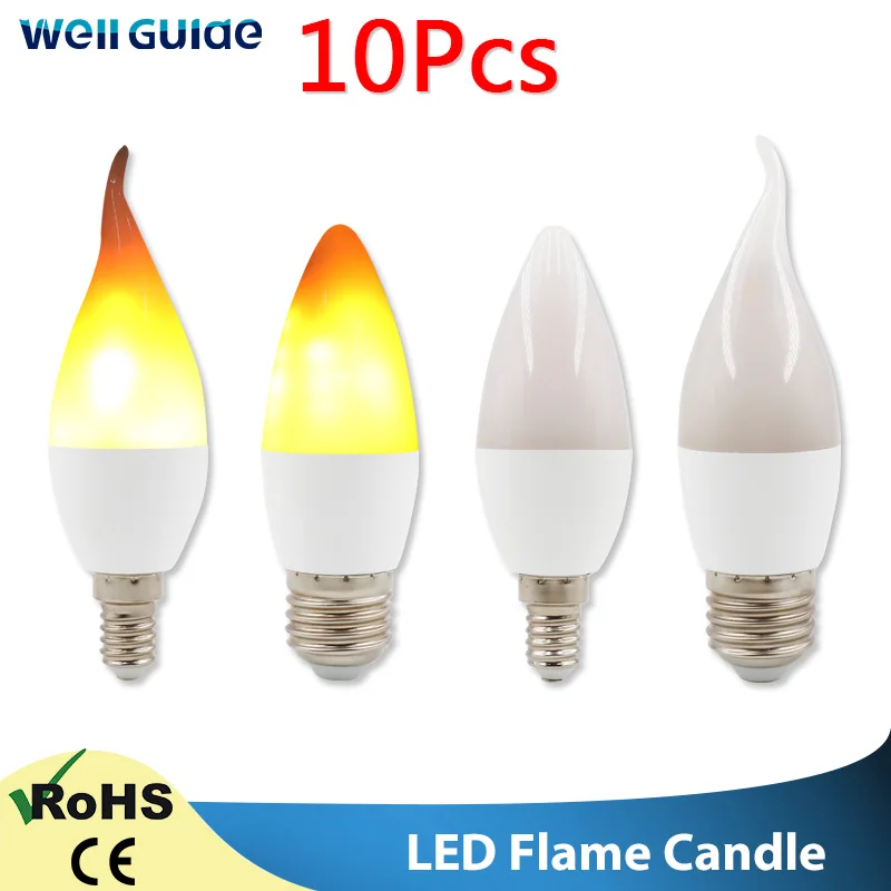 

10pcs E27 Led Simulated Flame Bulbs 3W 9W E14 AC85-265V Corn Bulb Flickering LED candle Light Dynamic Flame Effect Home Lighting
