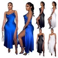 2022 summer women party night dress split out solid color sleeveless party night cluwbear long dress for women vestidos