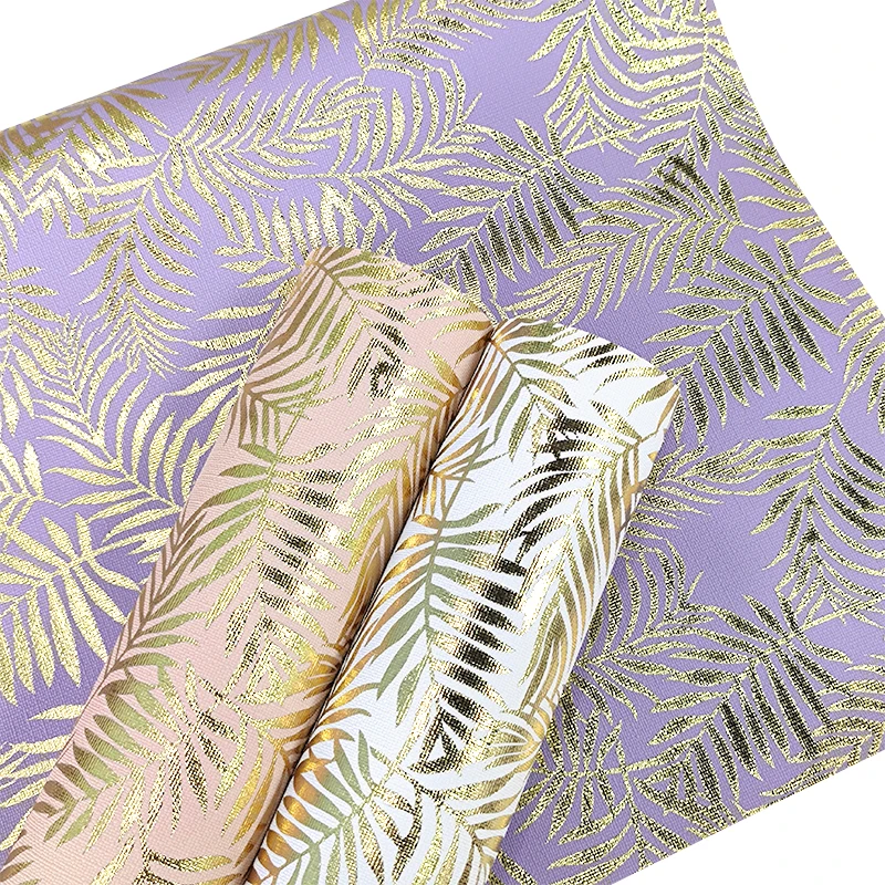 

46*135CM luxury golden leaves Patterns Faux Leather roll Fabric Sheets For Bows Crafts Home Decoration DIY Handmade Material