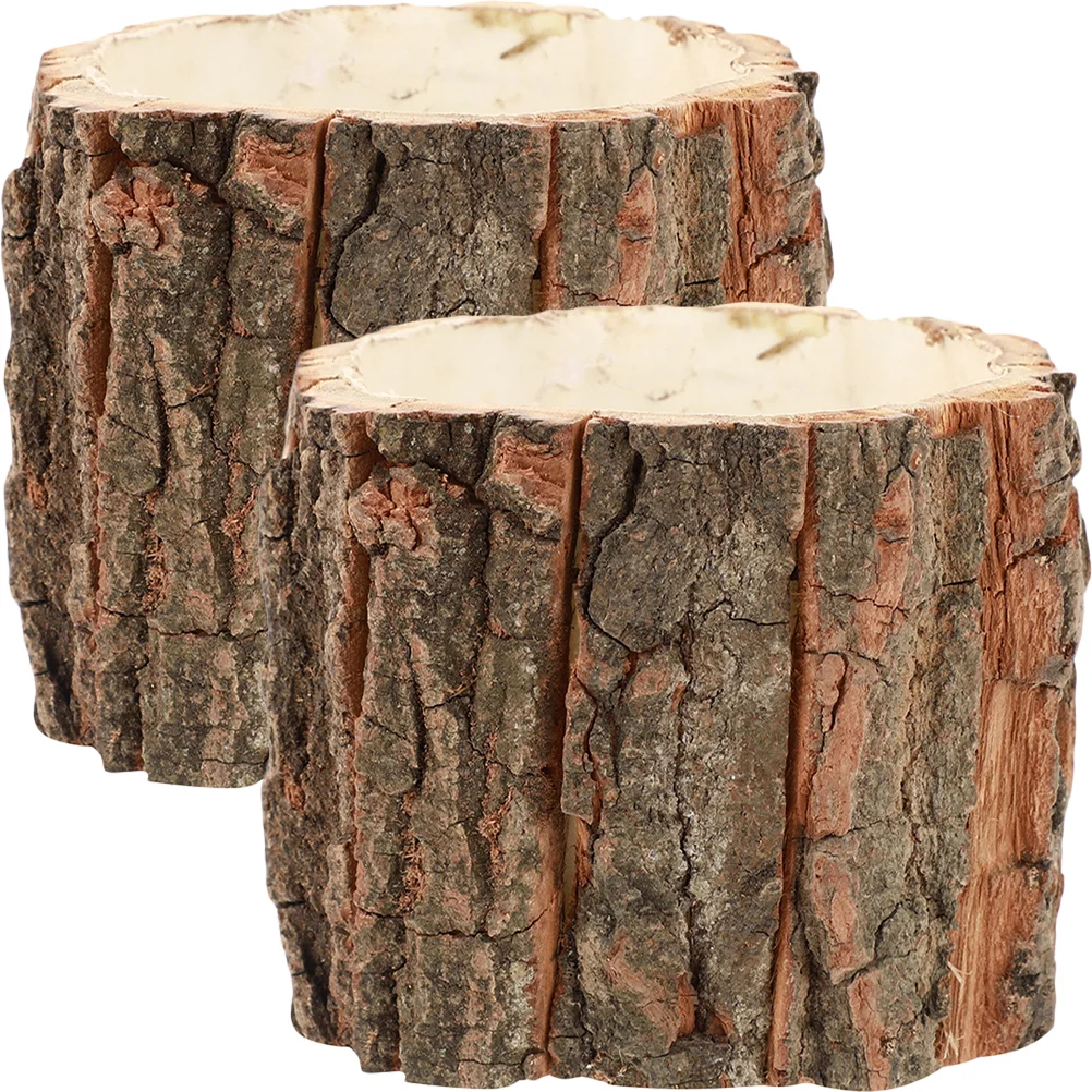 

2 Pcs Bark Fountain Bonsai Planter Wood Log Container Flower Pot Farmhouse Bucket Succulents Natural Flavor Flowerpot Creative