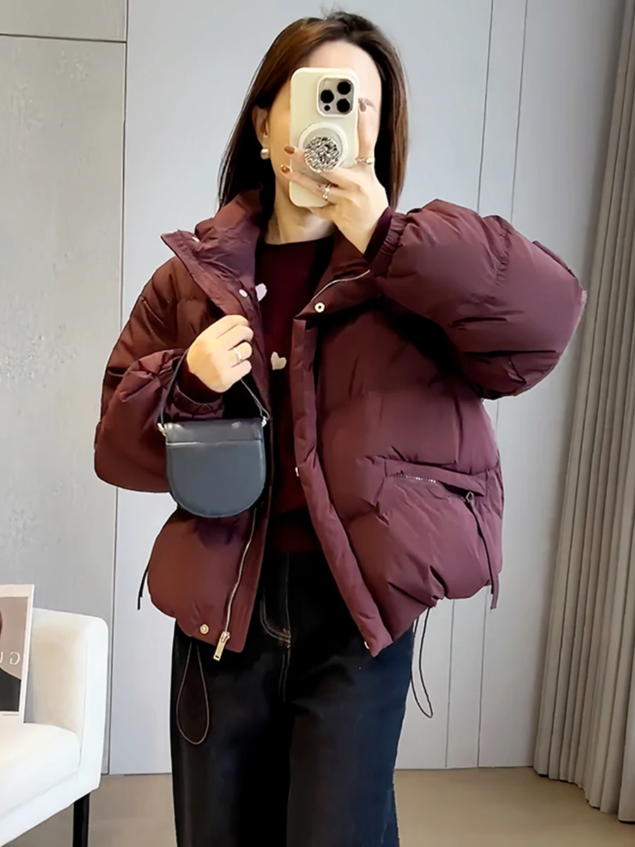 Маленький короткий пуховик с воротником-стойкой женская зима 2023 новинка