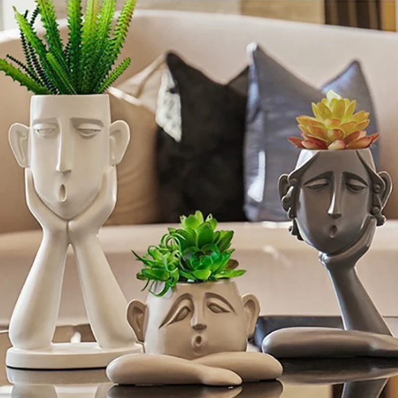 

3Pcs Abstract Figure Set Living Room Sculpture Office Bookshelf Decor Modern Vase Home Ornaments TV Desk Figurine Resin