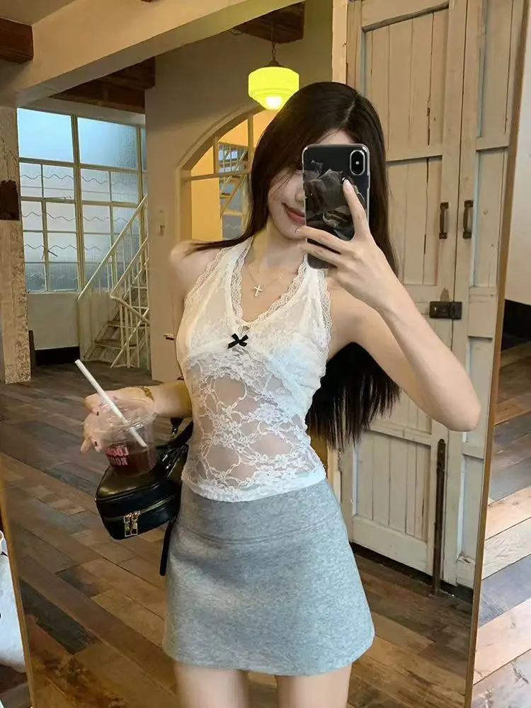 Корейский модный белый укороченный топ женский на бретелях в стиле Харадзюку