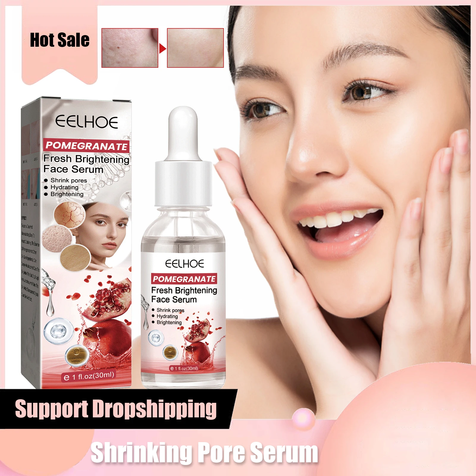 

Pomegranate Shrinking Pore Serum Brightening Skin Tone Firming Wrinkle Removal Hydrating Moisturizing Nourishing Face Essence