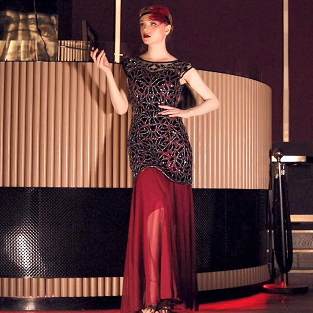 

Wepbel Banquet Evening Women's Long Dress 1920s Black Vintage Gatsby Dress Sequined Sequin Gatsby Maxi Long Evening Prom Dress