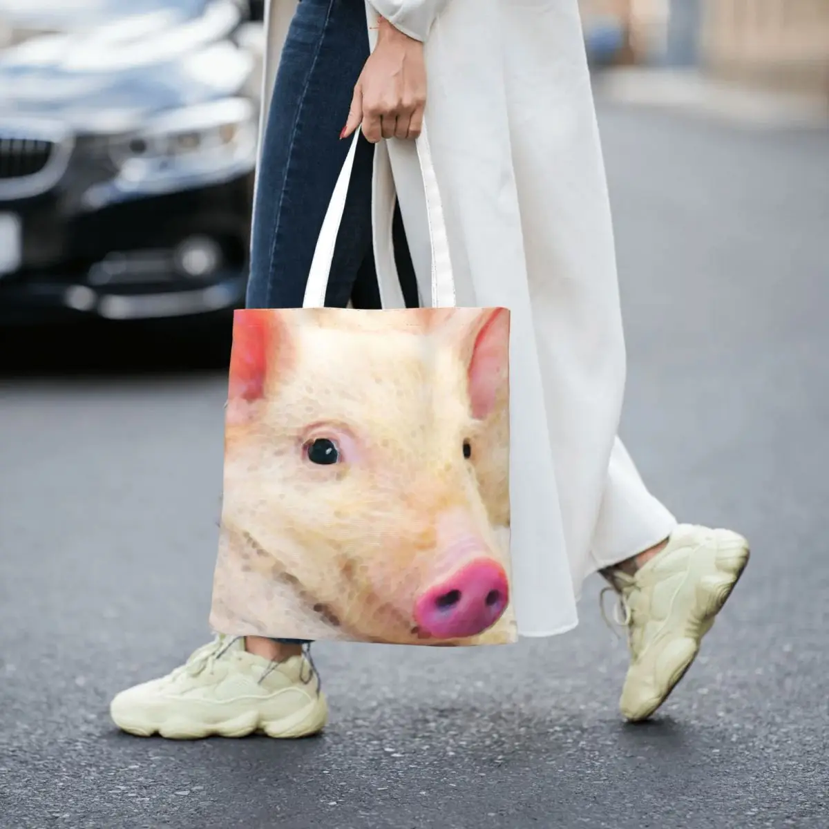 Pig Art - Pretty In Pink Totes Canvas Handbag Women Canvas Shopping Bag